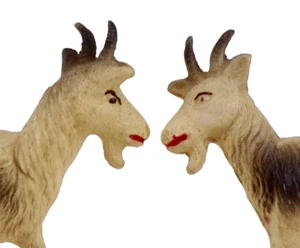 2 Billy Goat Zelluloid Spielzeug Weihnachten Putz Deko hellbraun grau Vintage schön #45 - Bild 1 von 7