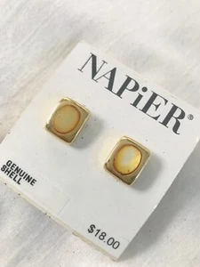 NAPIER Vintage White Stone & Gold Color Tome Earrings - Picture 1 of 3