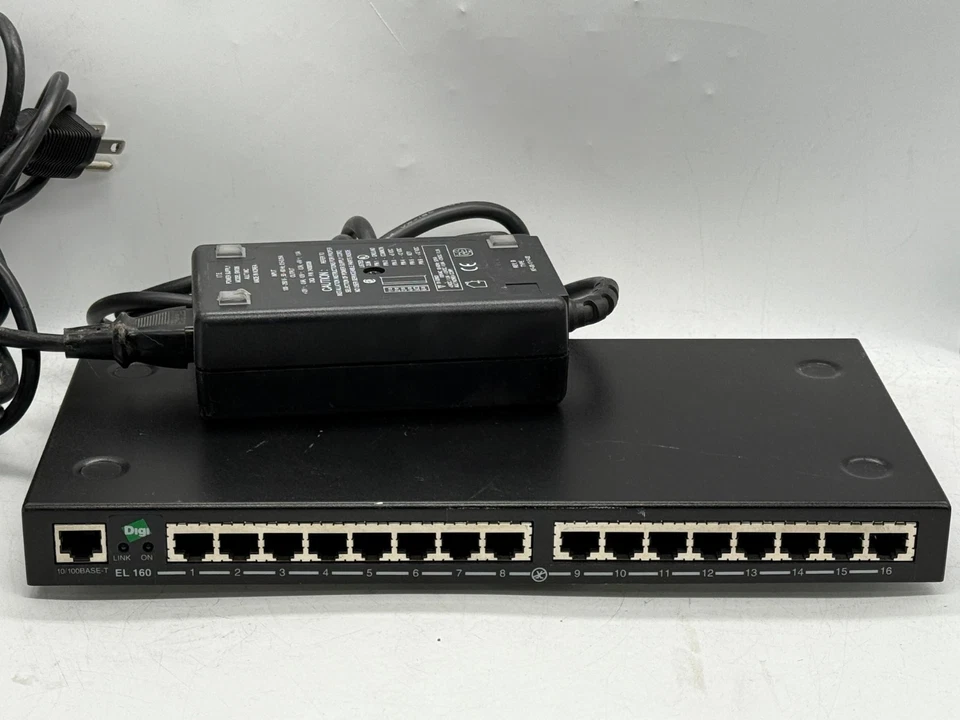 Digi EtherLite 160 (EL160) 16-Port, RJ-45 10/100, (50000986-04) w/Power Adapter - Image 1 of 4