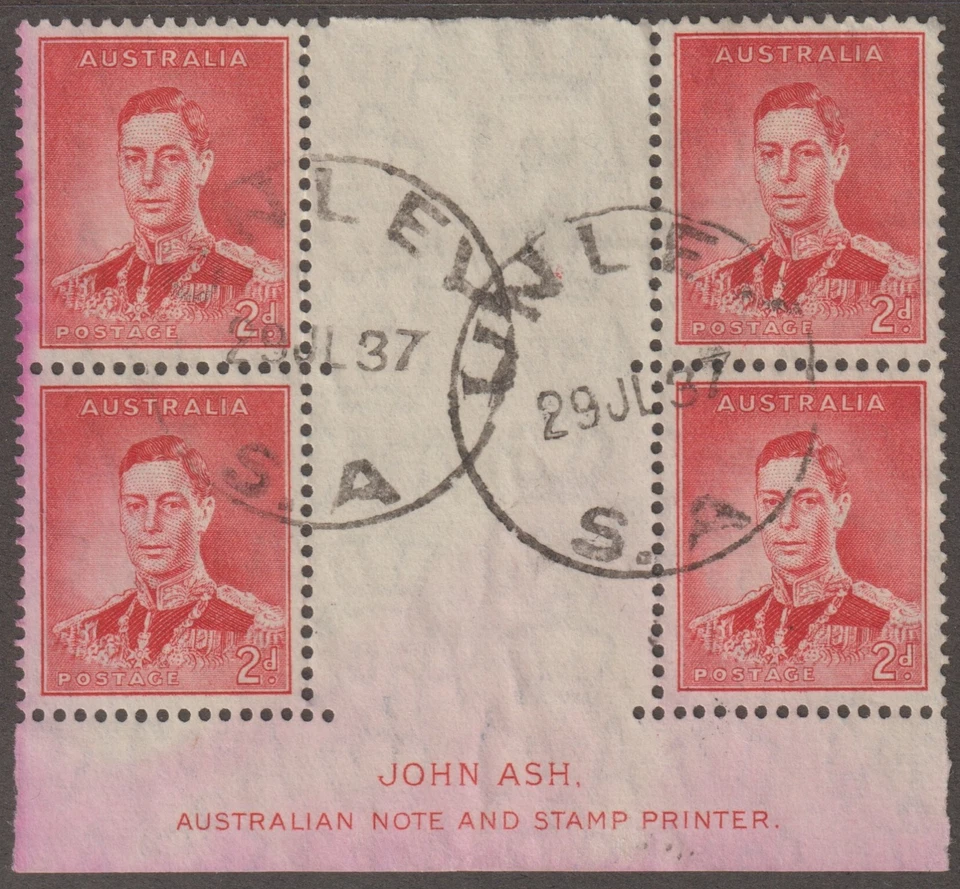 EDSROOM-20679 Australia 169 Used Gutter Plate Block of 4 July 29, 1937 Cancel - Image 1 of 2