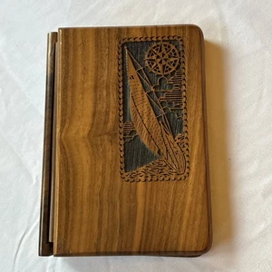 Holz graviert Adressbuch Laser Holzarbeiten Nussbaum Vintage Schiff - Bild 1 von 13