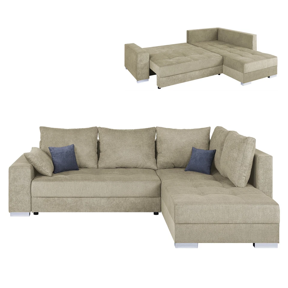 Ecksofa - beige - Microfaser - mit Liegefunktion Sofa Wohnlandschaft Couch - Bild 1 von 4