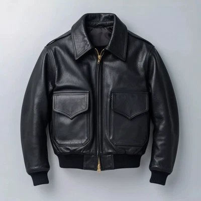 Men,s Air Force Pilot Leather Jacket Cowhide Aviator A-2 Flight Bomber Jacket - Image 1 of 4