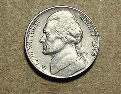 1950   P     JEFFERSON    NICKEL      ACTUAL  COIN                  A91113207-05 - Image 1 of 2