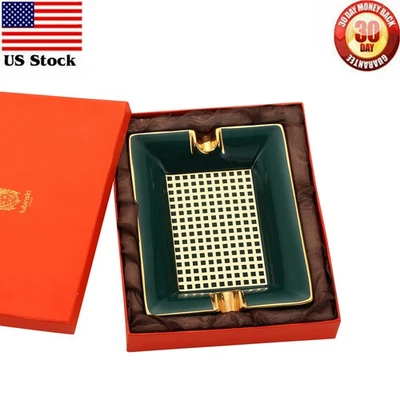 Cenicero de cigarros verde de cerámica para 2 cigarros Cenicero de tabaco rectangular con caja de regalo Foto 1 de 4