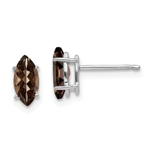 14K White Gold 8x4mm Marquise Smoky Quartz Earring Perfect Gift for Her - Picture 1 of 3