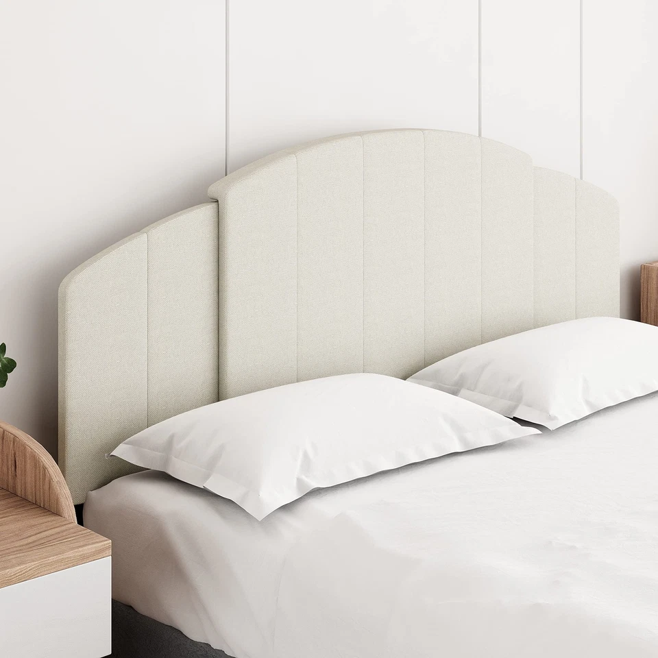 Cabecero Tapizado Cosido Canal Arqueado Ajustable Longitud y Altura - Beige Foto 1 de 4