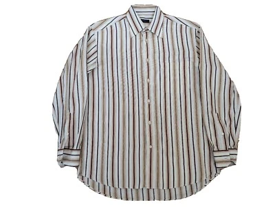 Camisa de vestir Canali de algodón a rayas con botones blanca/marrón/dorada talla mediana M Foto 1 de 4