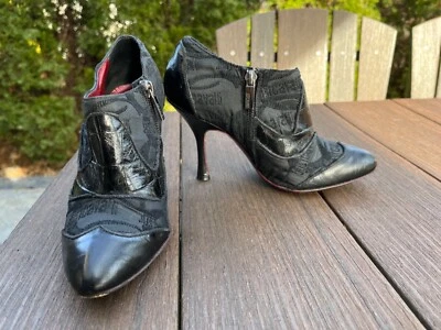 Botines Just Cavalli negros para mujer tacones tela y cuero talla 6 IT 36 Foto 1 de 4