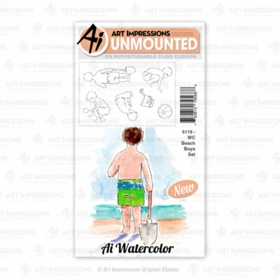 水彩小男孩海滩套装橡皮图章套装艺术印象 5119 全新 — 第 1/2 张图片
