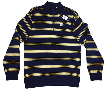 Chaps Navy Gold Striped Shirt Medium Mens 1/2 Zip Half Zip Reversible LS NWT - Image 1 of 4