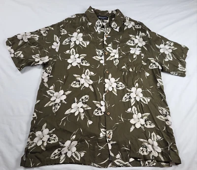 Camisa Brandini Para Hombre Extra Grande Verde Floral Seda Abotonada Playa Hawaiana Foto 1 de 4