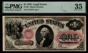 1875 $1 LARGE SIZE Legal Tender United States Note!   PMG CHOICE VERY FINE 35! - Picture 1 of 2
