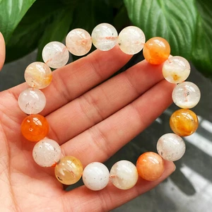 12mm Natural Rare Color Rabbit hair Crystal Round Beads Bracelet C78 - Picture 1 of 6