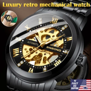Luxury Men's Stainless Steel Skeleton Automatic Classic Mechanical Wrist Watch - Picture 1 of 8