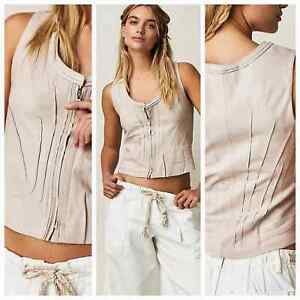 New Free People NIGEL PRESTON Leather Zip Corset Top $385 SMALL Pale/Baby Pink