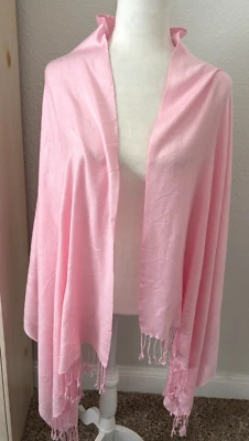 Nuevo Mantón Rosa 100% Lana Cachemira PASHMINA BUFANDA Anudado Flecos ENVOLTURA 30X69 Lana Foto 1 de 4