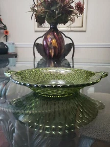 Plato de vidrio verde panal vintage borde festoneado 8-1/2" - Imagen 1 de 4
