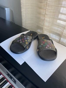 Louis Vuitton black rubber slides sandals slipper spa 37 Murakami mules slip ons - Picture 1 of 7