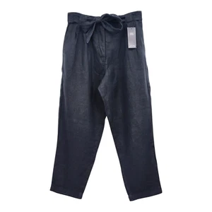 M&S COLLECTION Women's Pure Linen Belted Tapered Trousers - Picture 1 of 5
