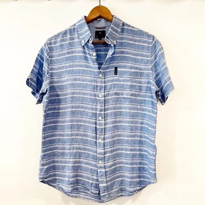 Ben Sherman Blue White Striped Linen Blend Shirt Medium NEW Summer Casual  - Image 1 of 4