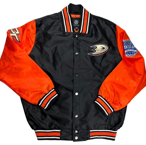 Anaheim Ducks NHL 2014 Stadium Series Orange Black Full Button Jacket Patches XL Cover