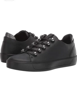 Ecco Damen weiche 8 schwarze Leder Schnürschuhe Größe 10 M Sneaker-NEU - Bild 1 von 10