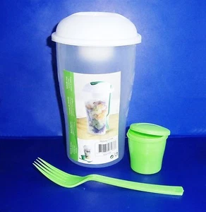 SALATBECHER 850ml mit Dressingbehälter Gabel Grün Salatbox to go Salatbehälter 0 - Bild 1 von 2