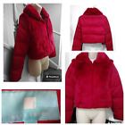 Blue Erdos Cropped Designer Jacket Red Faux Fur Puffa Size 10/12 Japanese Brand