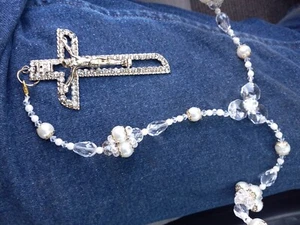 Rosary FOR WEDDINGS ?? IT HAS TWO LONG NECKLACE PARTS GOING TO ONE CRUCIFIX !? - Picture 1 of 6