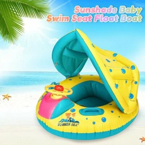 Baby Float Seat Boat Inflatable Ring Sunshade Swimming Pool Kids Water Toy Gift - Picture 1 of 12