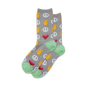 Hotsox Women's Peace And Love Socks 1 Pair, Grey Heather, Women's 4-10 Shoe - Picture 1 of 1