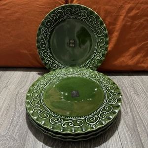 Maioliche Jessica Made in Italy Weihnachten Essteller 11" Set 4 Feiertage Grün - Bild 1 von 14