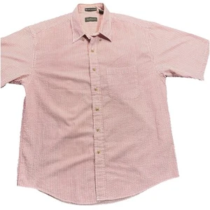 Van Heusen Shirt Men’s Large Pink Seersucker 16-16.6 Button Down Striped Lg - Picture 1 of 13