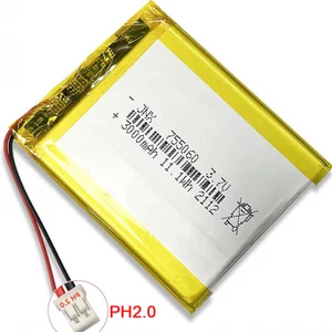 Batteria Lipo 3.7V 3000mAh 755060 Batterie per Apparecchiature Interfoniche GPS Spina PH2.0 - Foto 1 di 8