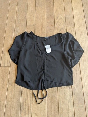 NWT Juniors Rue21 Black Sheer Crop Top With Ruffle Sleeves Size Small  - Image 1 of 4