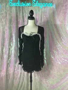 Loveshackfancy Evangelina Spitze schwarz Minikleid Gr. Medium AUTHENTISCH Neu mit Etikett - Bild 1 von 12