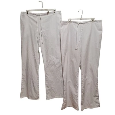 Cherokee Workwear Womens L Scrub Pants White Elastic Drawstring Waist Lot of 2 - Image 1 of 4