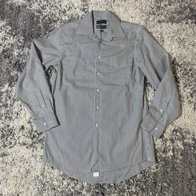 Camisa de vestir Covington, blanca y negra a rayas manga larga con botones para hombre Foto 1 de 4