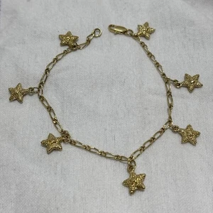 "Delicada pulsera con dije de estrellas de mar tono dorado playa joyería náutica 8""" - Imagen 1 de 6