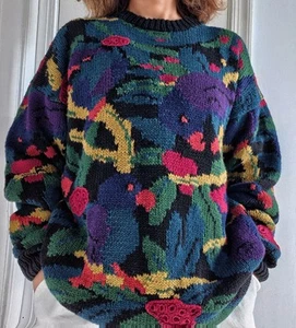 Vintage B D Baggies Chunky Pullover Sweater Parrots Birds Size M Cotton Linen - Picture 1 of 17