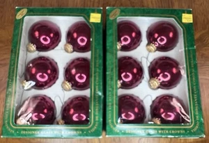 2 Packungen (12) Krebs Vintage Glas Weihnachtsschmuck Burgunderrot Hergestellt in den USA - Bild 1 von 5