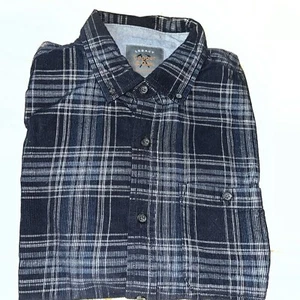 Legacy Copper Oak Flannel Long Sleeve Shirt Navy With Gray Plaid Size Small  - Picture 1 of 3