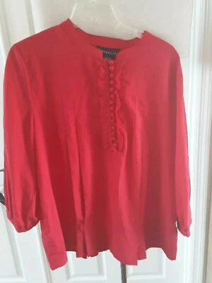 Blusa Attention Mujer Botón Delantero Roja Manga 3/4 Talla XL, Volantes Usada  Foto 1 de 4