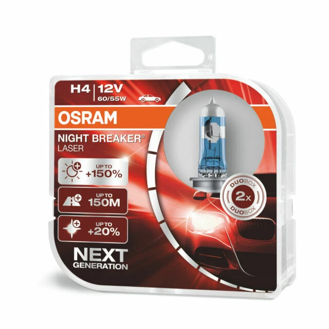 OSRAM Night Breaker Laser H4 Next Generation Halogen Headlight - 64193NLHCB