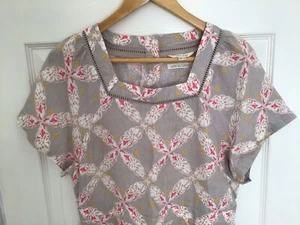 White Stuff Linen Dress Pockets Floral Beige Pink Holiday Uk 12 - Picture 1 of 12