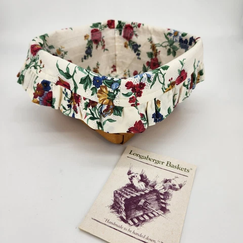 Longaberger 1996 Warm Brown Medium Berry Basket+Floral Liner+Protector+Card Cover