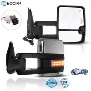 Pair Chrome LED Heated Towing Mirrors Signal For 1999-2002 Silverado Sierra - Picture 1 of 3