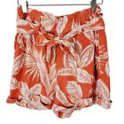 Aeropostale Shorts Tropical Sz Small Paper Bag Waist Coral Rayon Linen Blend