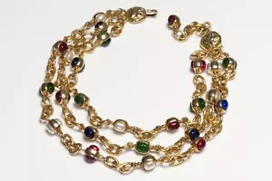 CHANEL Couture 1980’s Gripoix Red Blue Green Glass Pearl Chain Collar Necklace - Picture 1 of 4